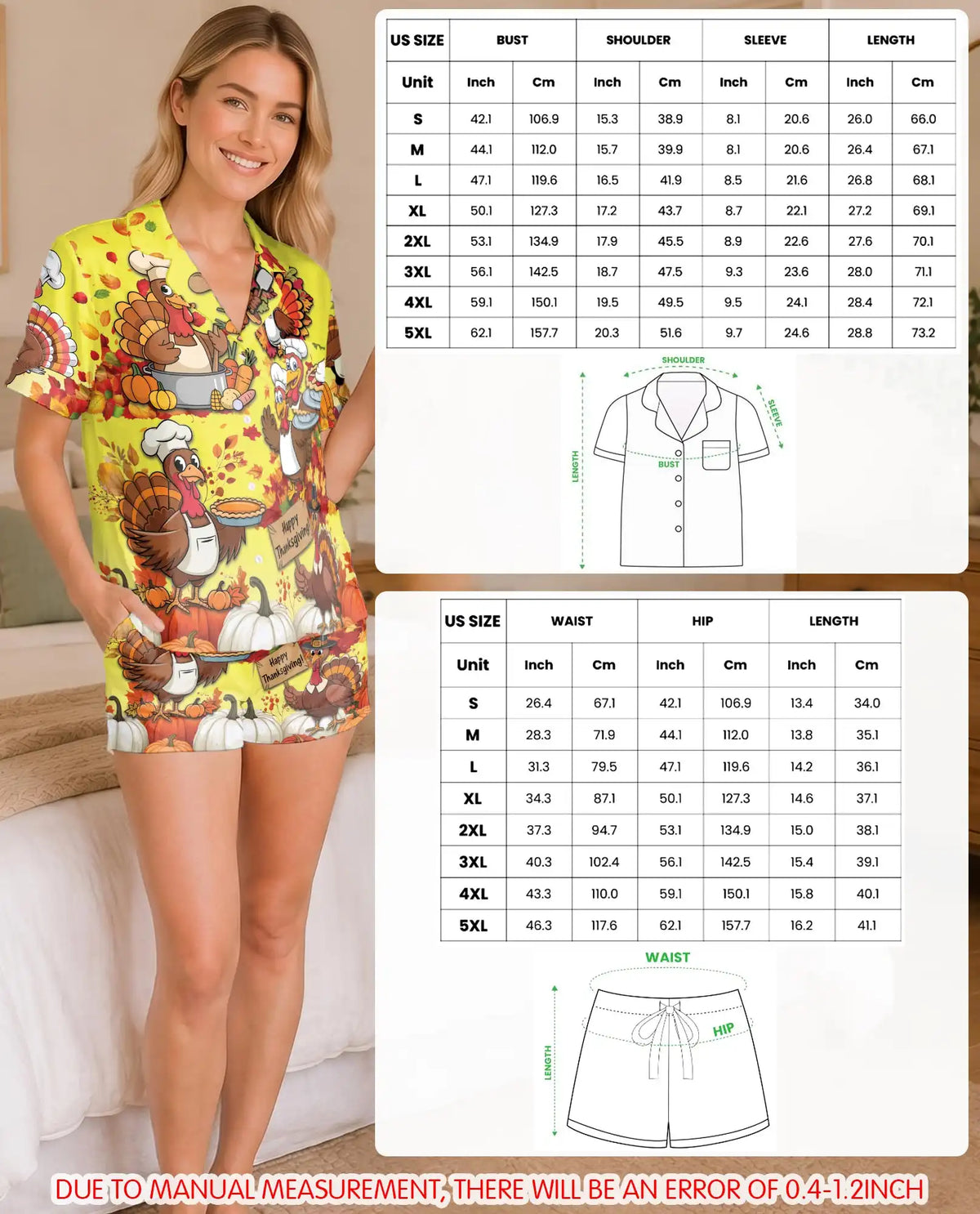 Thanksgiving Turkey Pajama Set for Women – Fall Pumpkin Print