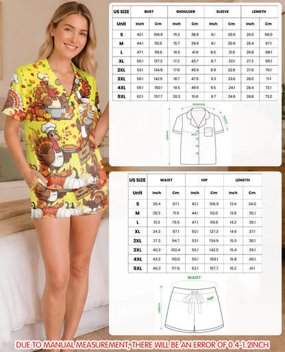Thanksgiving Turkey Pajama Set for Women – Fall Pumpkin Print