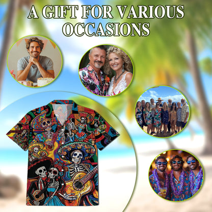 Day of the Dead Skeleton Hawaiian Shirt for Men, Button Down Aloha Shirt - Azhawaiian