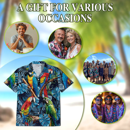 Colorful Parrot Hawaiian Shirt for Men, Button Down Aloha Shirt - Azhawaiian