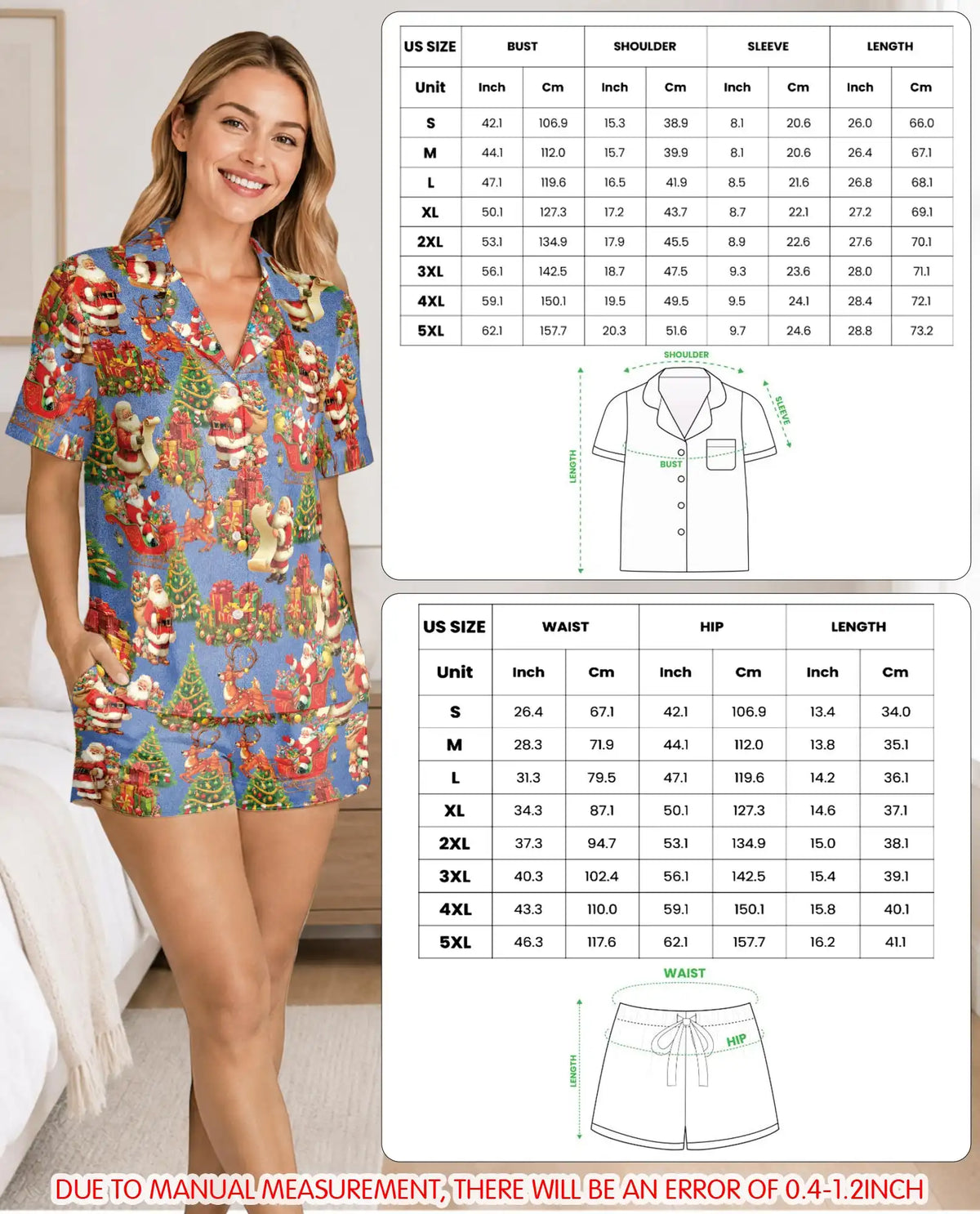 Santa Sleigh Christmas Pajama Set for Women – Reindeer & Gifts Print