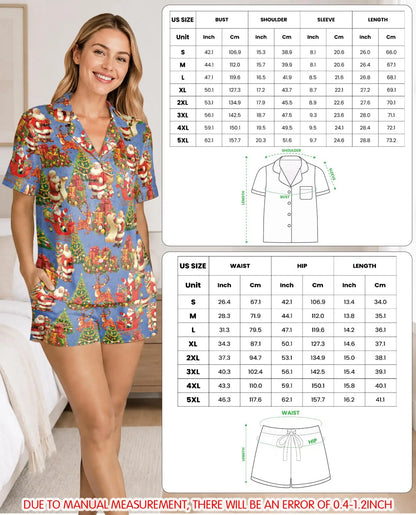 Santa Sleigh Christmas Pajama Set for Women – Reindeer & Gifts Print