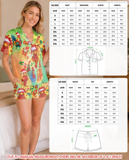 Christmas Chicken Pajama Set for Women, Rooster Holiday Sleepwear with Farmhouse Design