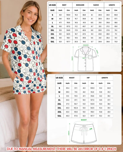 Table Tennis Pajama Set for Women – Red & Blue Ping Pong Paddle Print