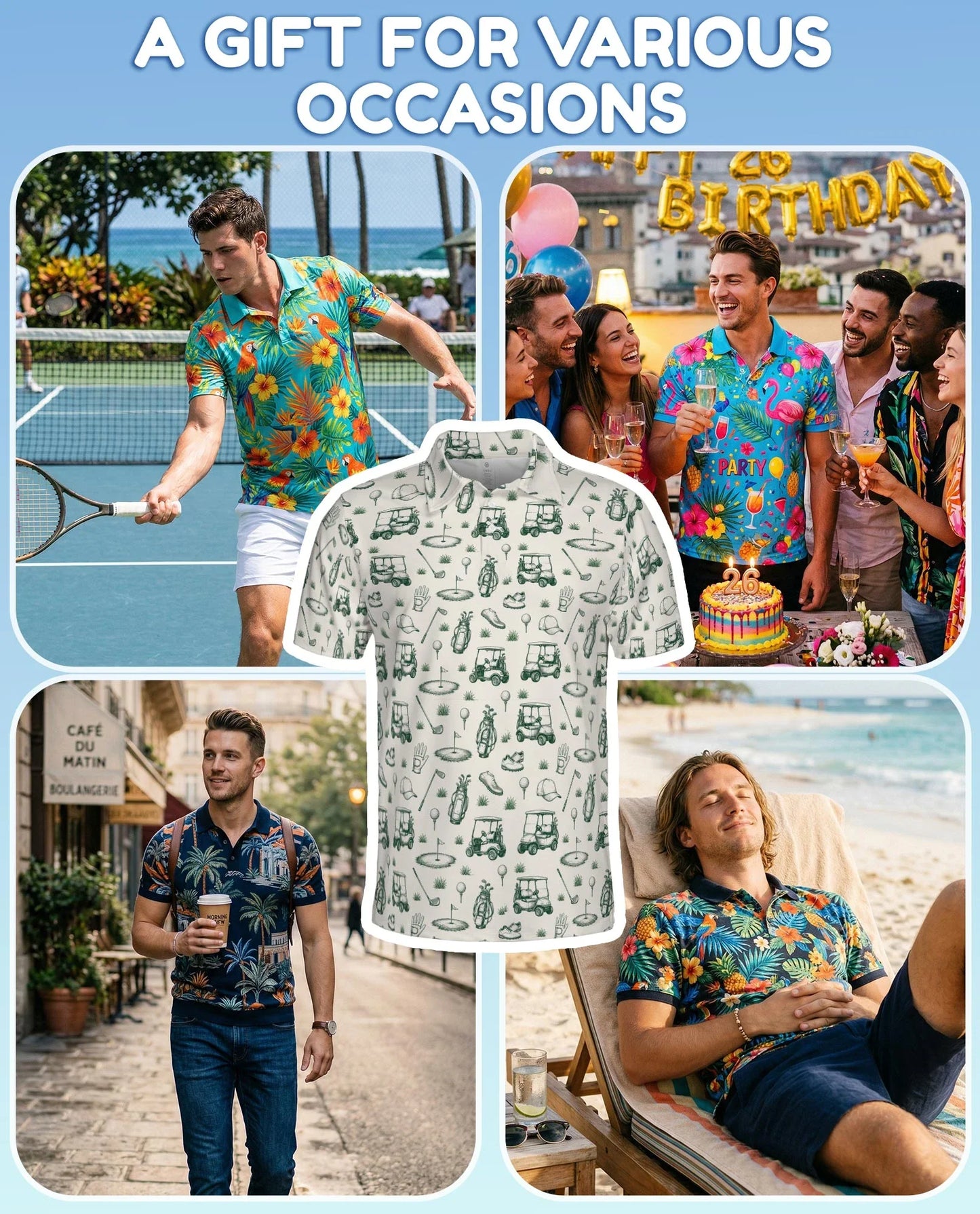 Vintage Golf Sketch Pattern Polo Shirt for Men, Classic Golfer Style | Azhawaiian