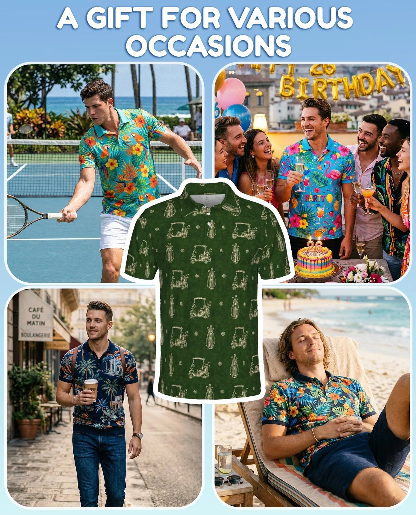 Vintage Golf Pattern Polo Shirt for Men, Classic Sports Style | Azhawaiian