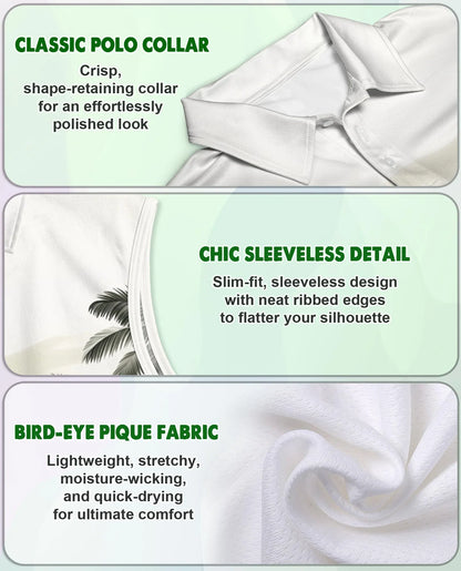 Vintage Coconut Tree Sleeveless Polo Shirt for Women | Azhawaiian