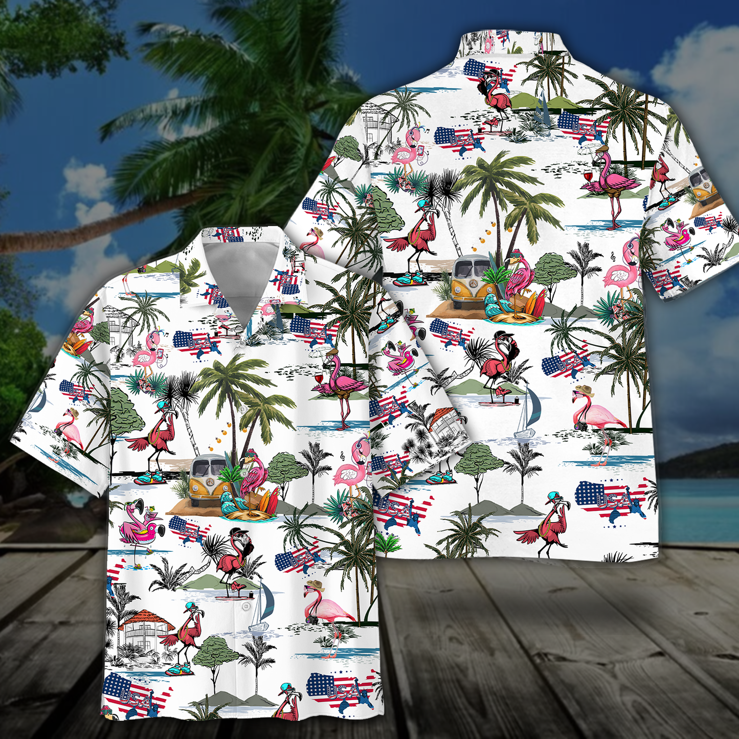 America - Flamingo Style Hawaii Shirt Short Hawaiian