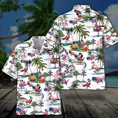 America - Flamingo Style Hawaii Shirt Short Hawaiian