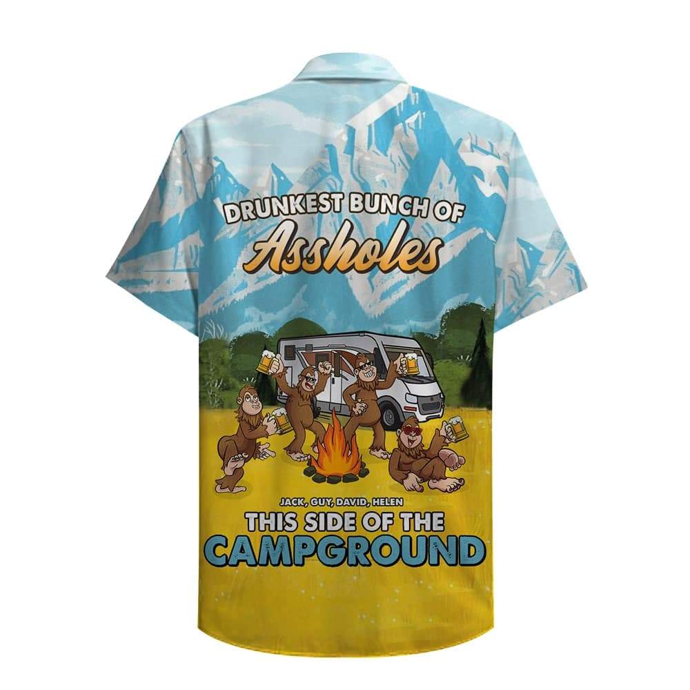 Camping Bigfoot Drunkest Bunch Of Assholes - Personalized Hawaii Shirt Hawaiian