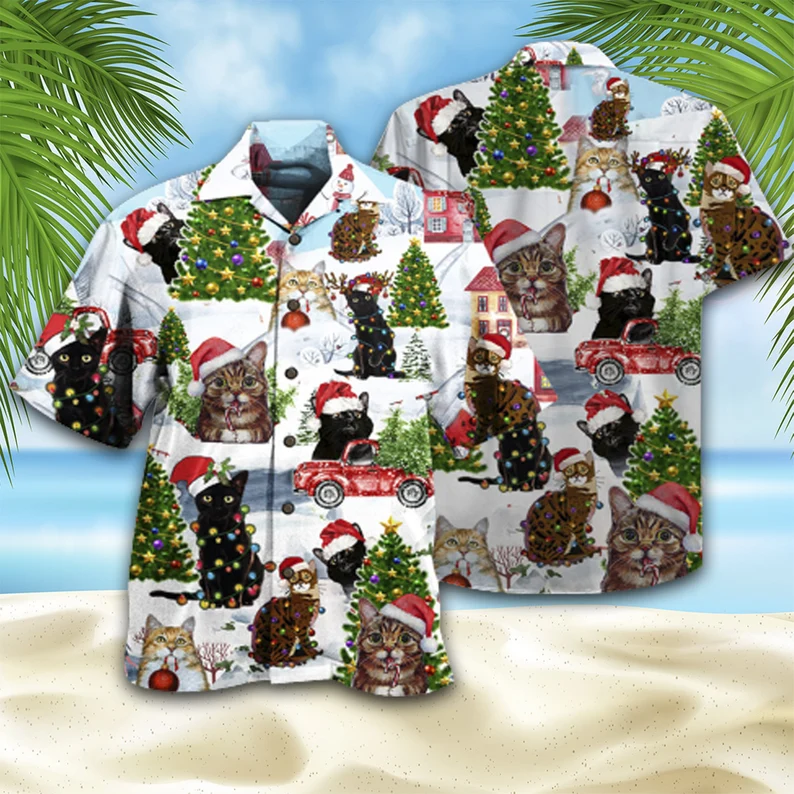 Cat Christmas Santa Hawaiian Shirt | Unique Beach