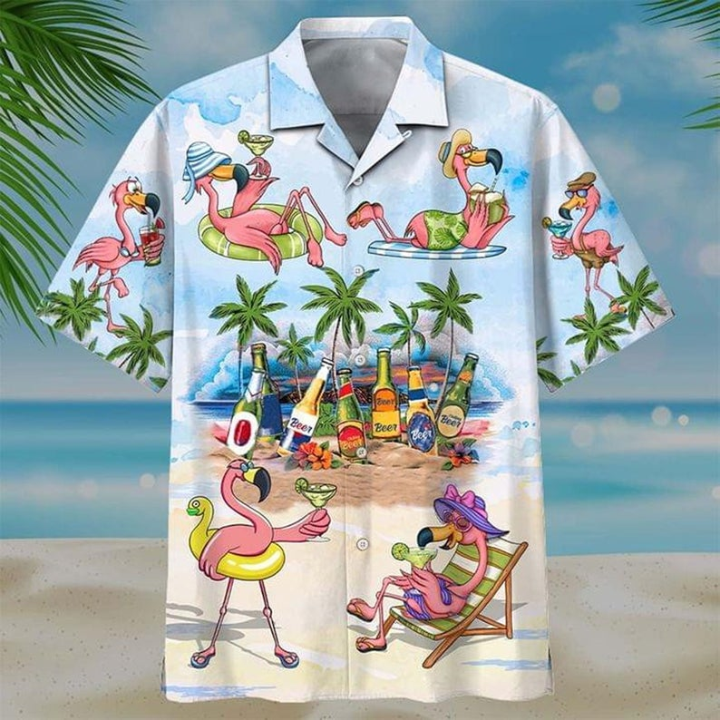 Aloha Hawaiian Flamingo Cocktails Beach 3D Shirt