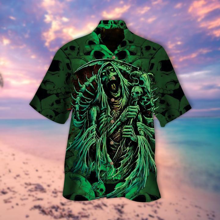 Green Skeleton Skull Halloween Hawaiian Shirt | For Men & Women | Adult | HW9345