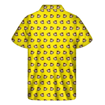 Monkey Emoji Pattern Print Mens Short Sleeve Shirt Hawaiian