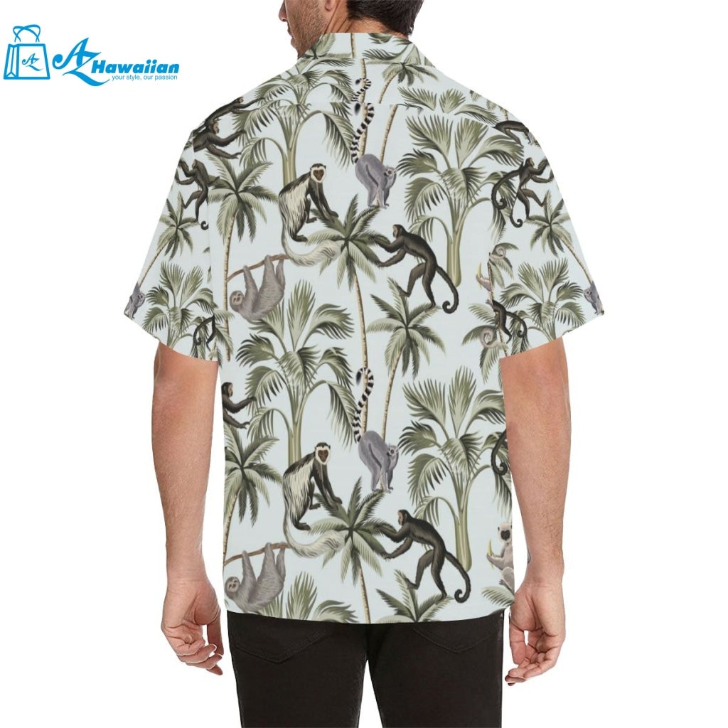 Monkey Sloth Lemur Palm Trees Pattern Mens All Over Print Hawaiian Shirt