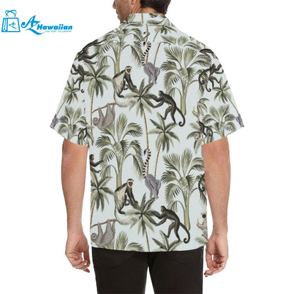 Monkey Sloth Lemur Palm Trees Pattern Mens All Over Print Hawaiian Shirt