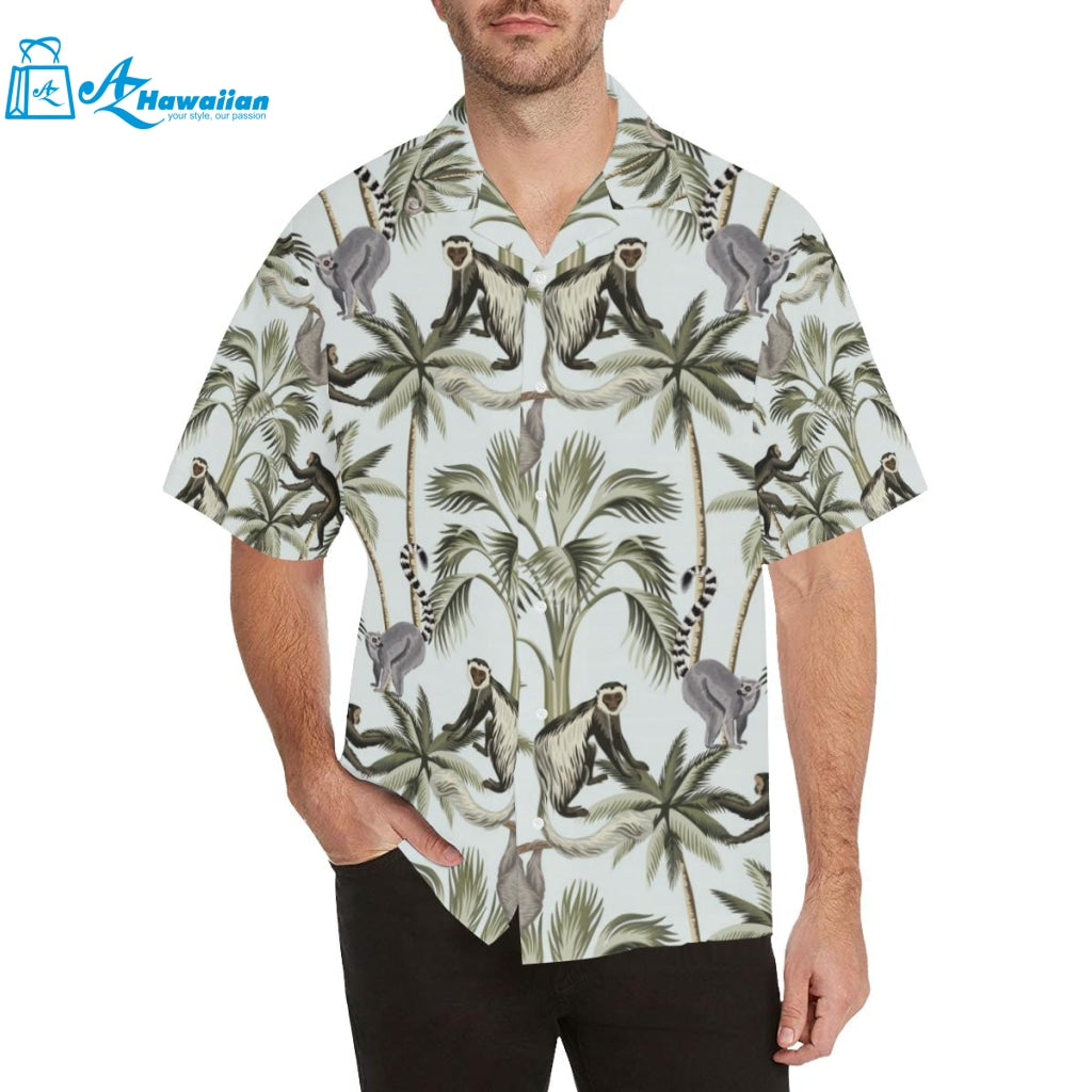 Monkey Sloth Lemur Palm Trees Pattern Mens All Over Print Hawaiian Shirt