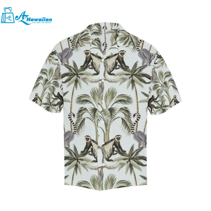 Monkey Sloth Lemur Palm Trees Pattern Mens All Over Print Hawaiian Shirt