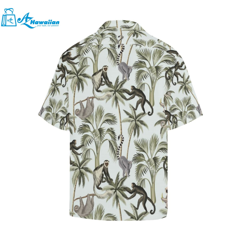 Monkey Sloth Lemur Palm Trees Pattern Mens All Over Print Hawaiian Shirt