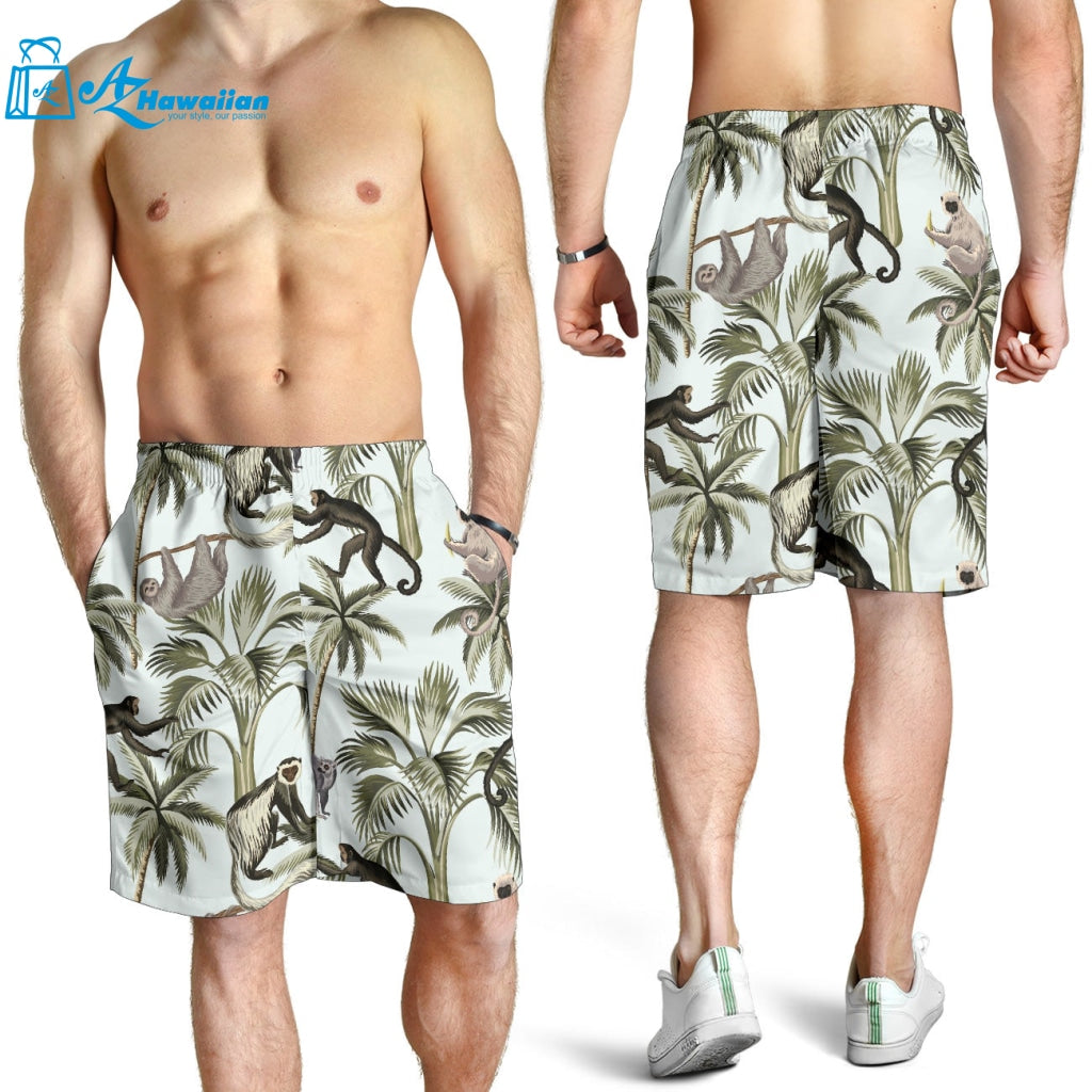 Monkey Sloth Lemur Palm Trees Pattern Men Shorts