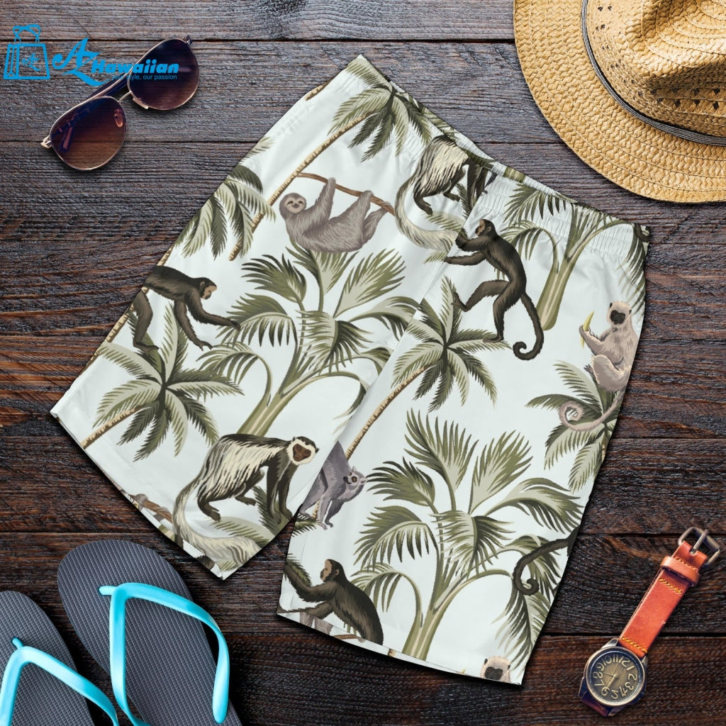 Monkey Sloth Lemur Palm Trees Pattern Men Shorts