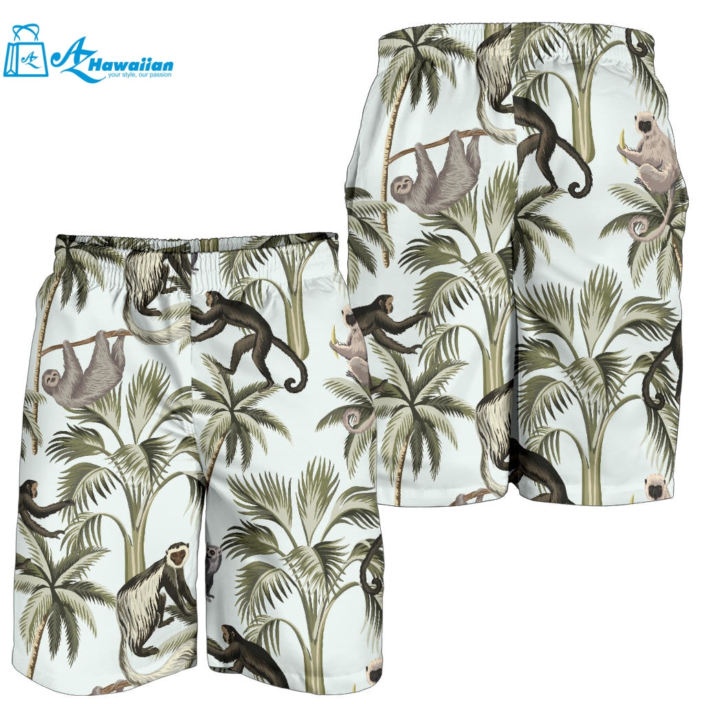 Monkey Sloth Lemur Palm Trees Pattern Men Shorts