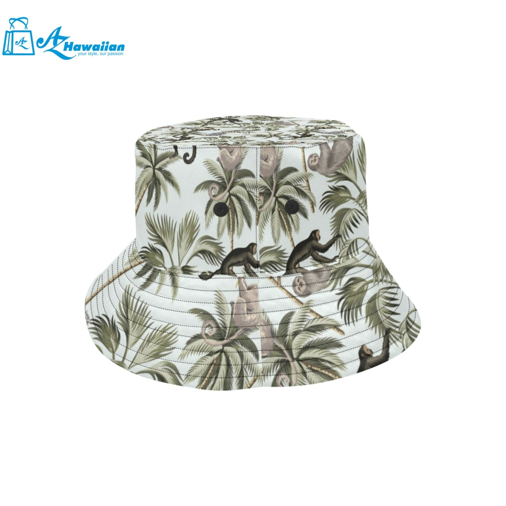 Monkey sloth lemur palm trees pattern Unisex Bucket Hat