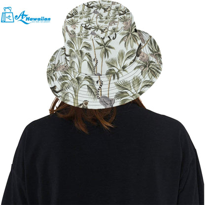 Monkey sloth lemur palm trees pattern Unisex Bucket Hat