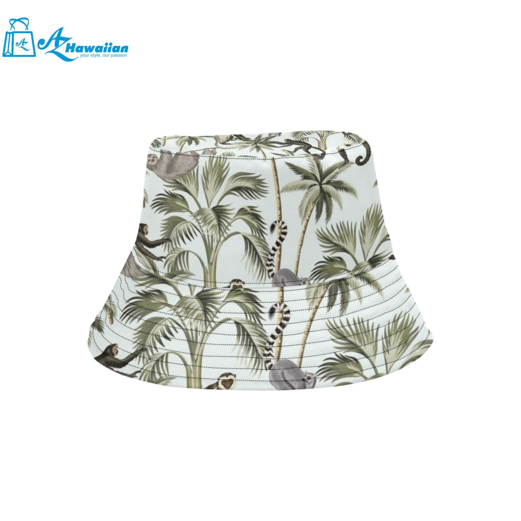 Monkey sloth lemur palm trees pattern Unisex Bucket Hat