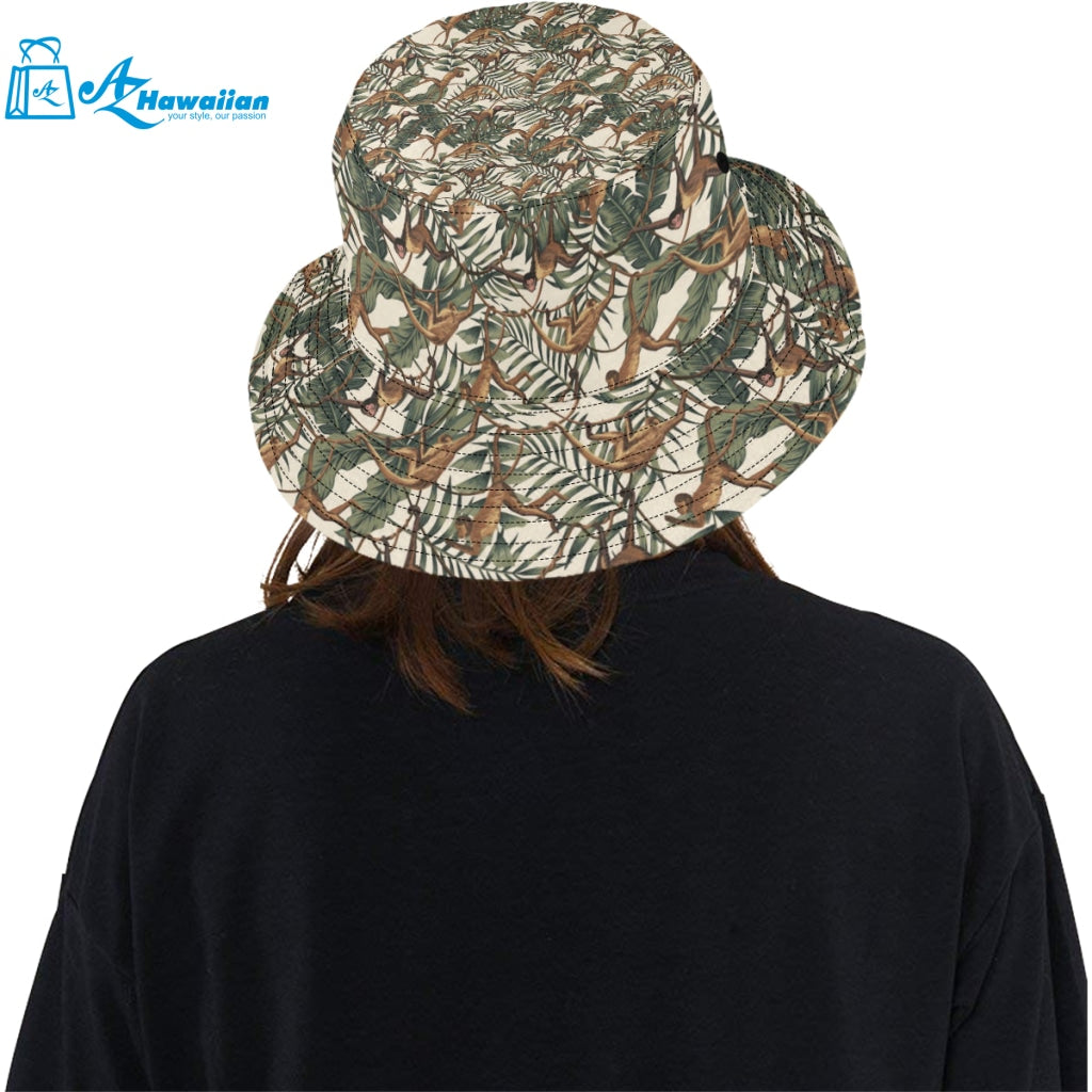 Monkey tropical leaves background Unisex Bucket Hat