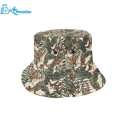 Monkey tropical leaves background Unisex Bucket Hat