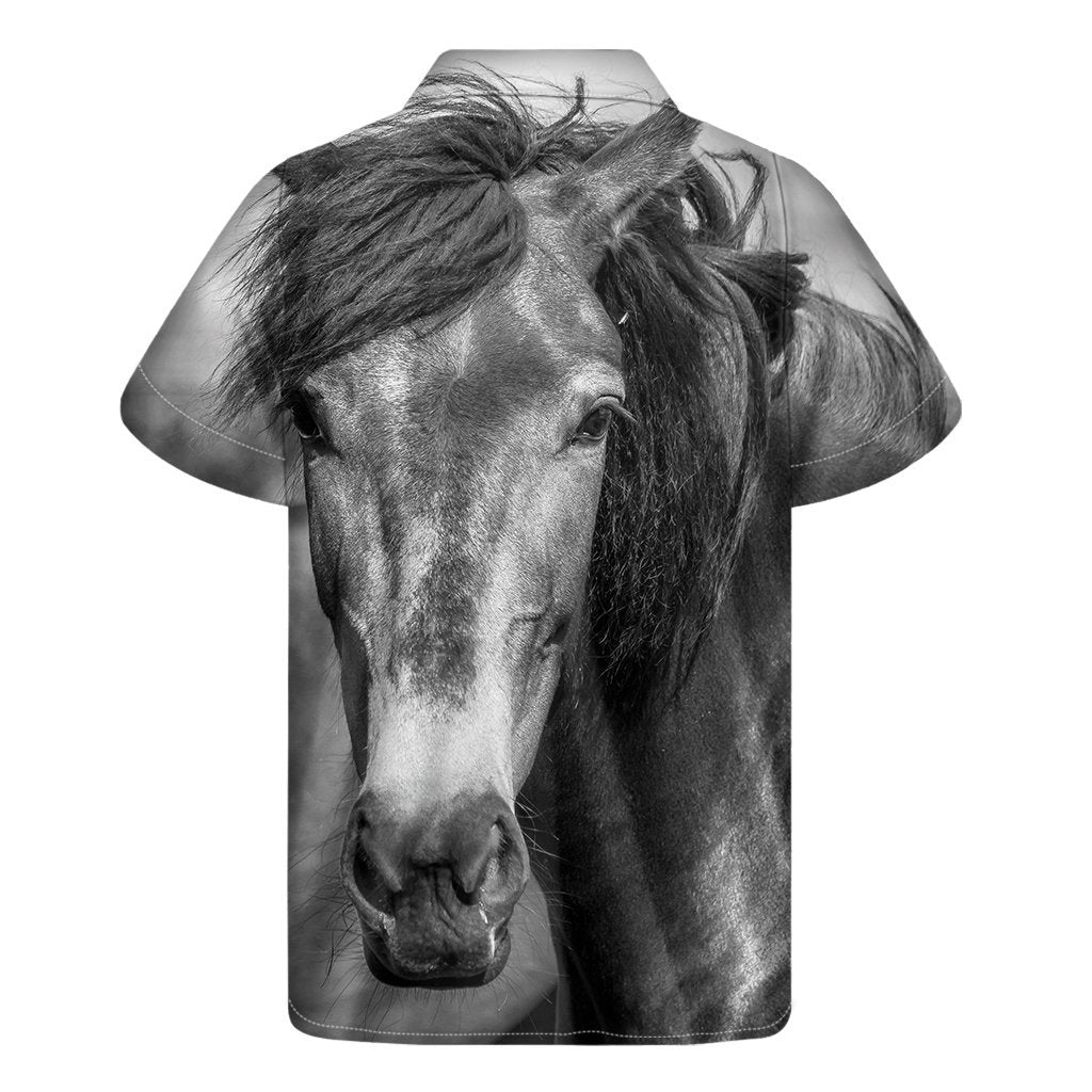 Monochrome Horse Print Mens Short Sleeve Shirt Hawaiian