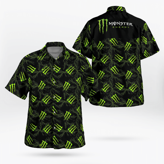 Monster Energy Shirt, Monster Energy Logo Hawaiian Graphic Print Short Sleeve 