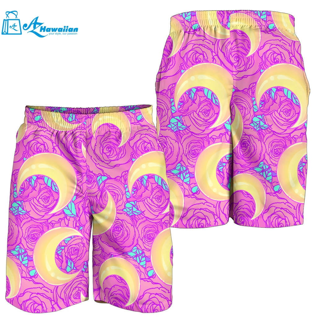 Moon Pink Rose Background Men Shorts