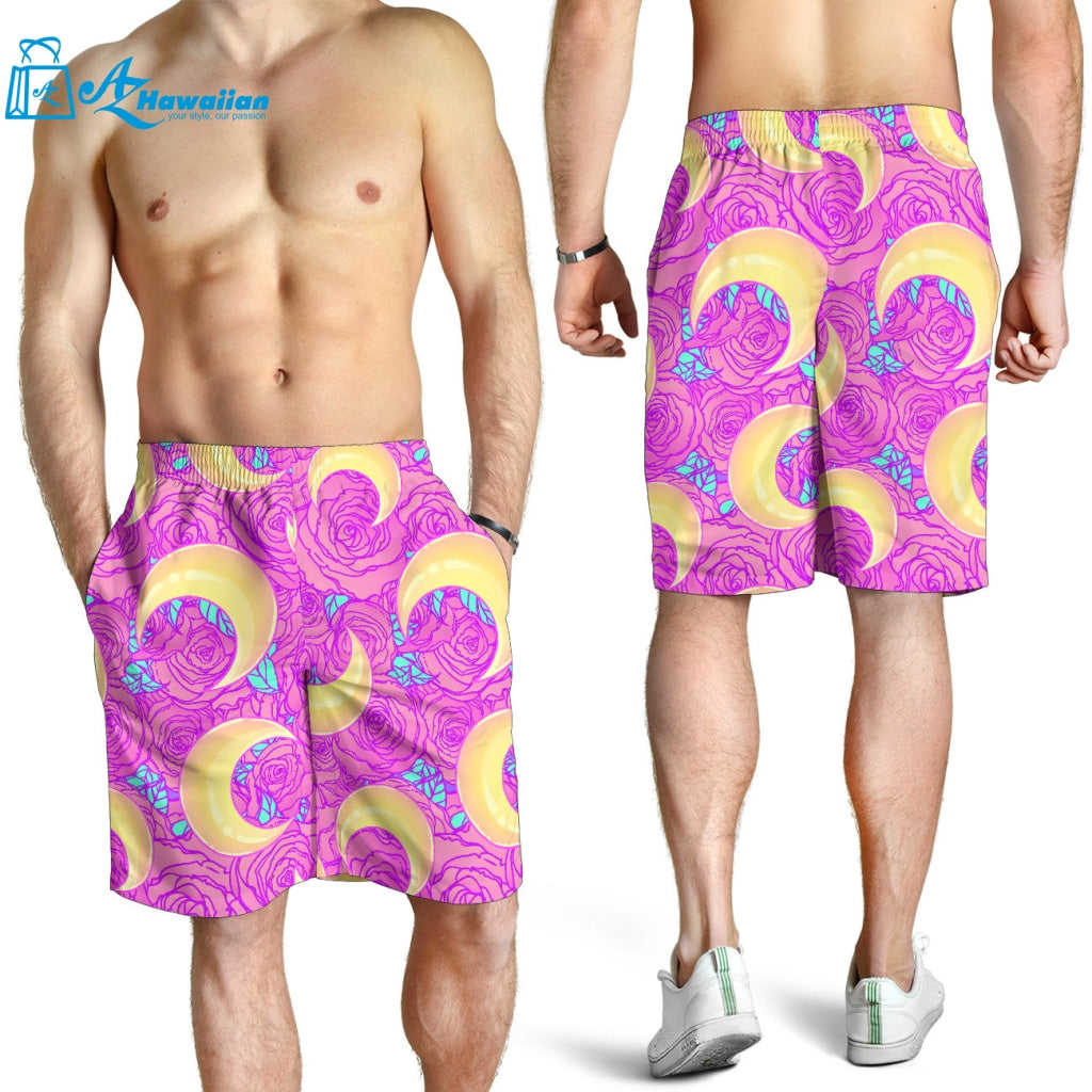 Moon Pink Rose Background Men Shorts