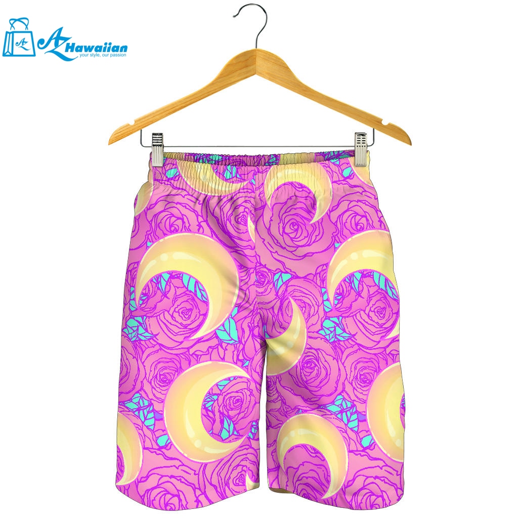 Moon Pink Rose Background Men Shorts