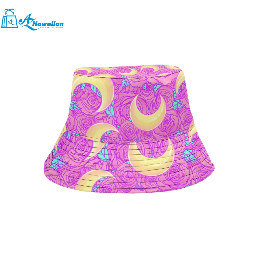 Moon pink rose background Unisex Bucket Hat