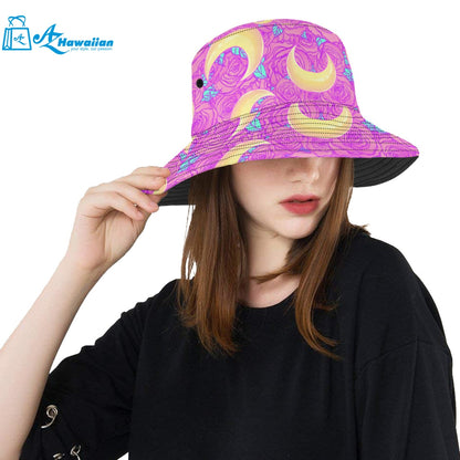 Moon pink rose background Unisex Bucket Hat