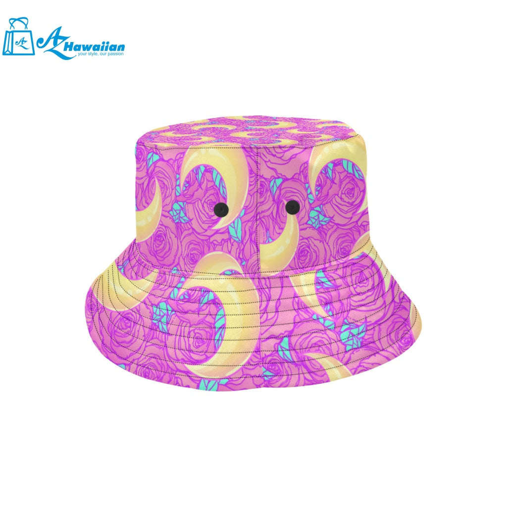 Moon pink rose background Unisex Bucket Hat