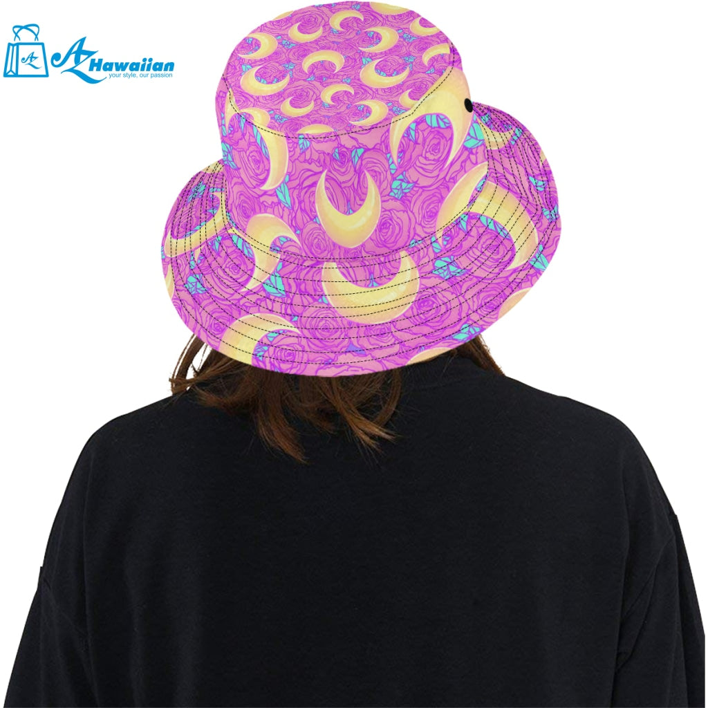 Moon pink rose background Unisex Bucket Hat