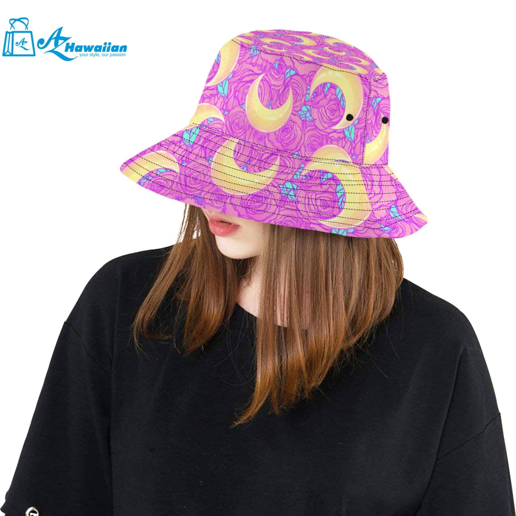 Moon pink rose background Unisex Bucket Hat