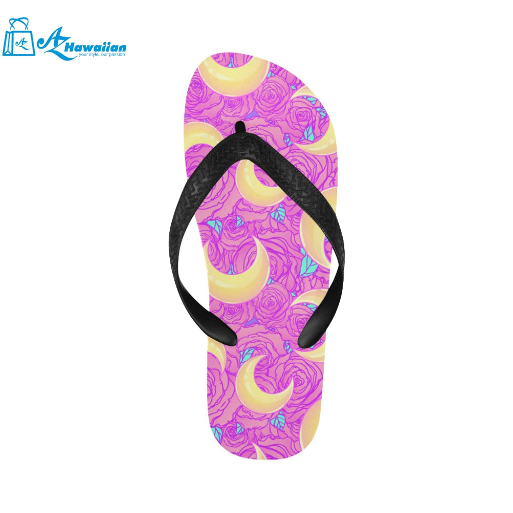 Moon pink rose background Unisex Flip Flops