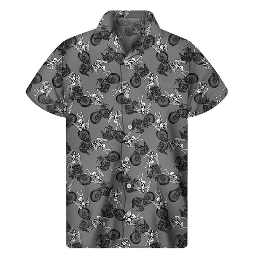 Motorcycle And Angel Pattern Print Mens Short Sleeve Shirt Hawaiian