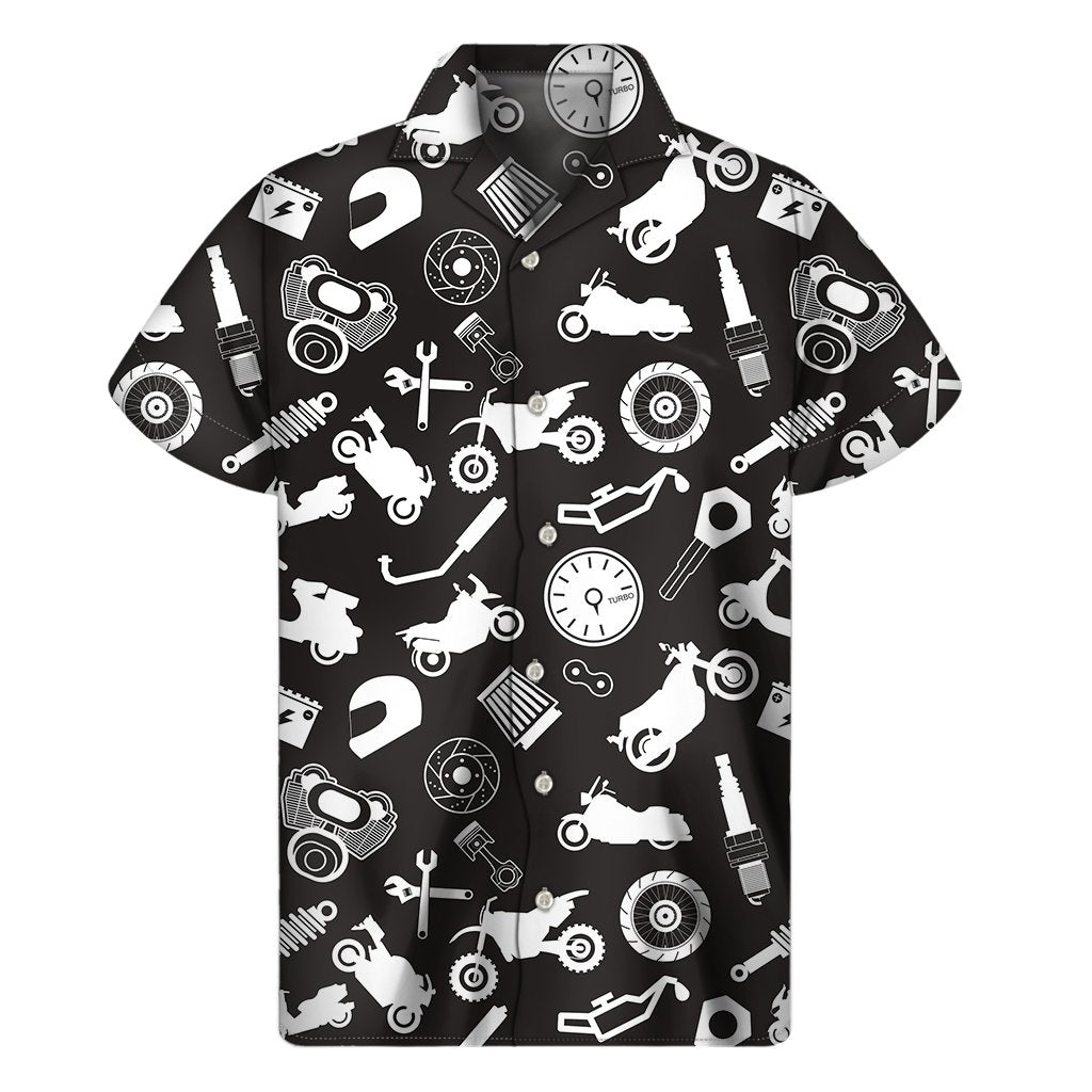 Motorcycle Equipment Pattern Print Mens Short Sleeve Shirt Hawaiian