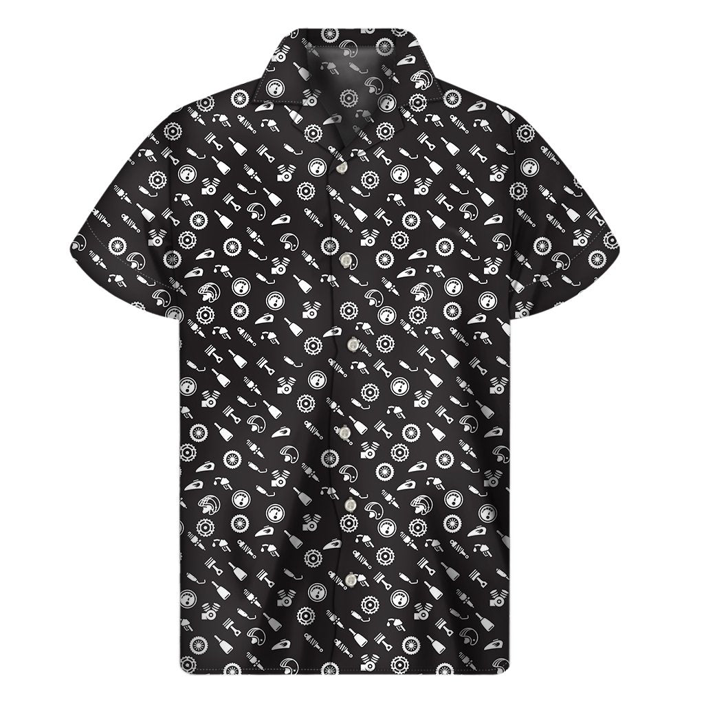 Motorcycle Parts Pattern Print Mens Short Sleeve Shirt Hawaiian