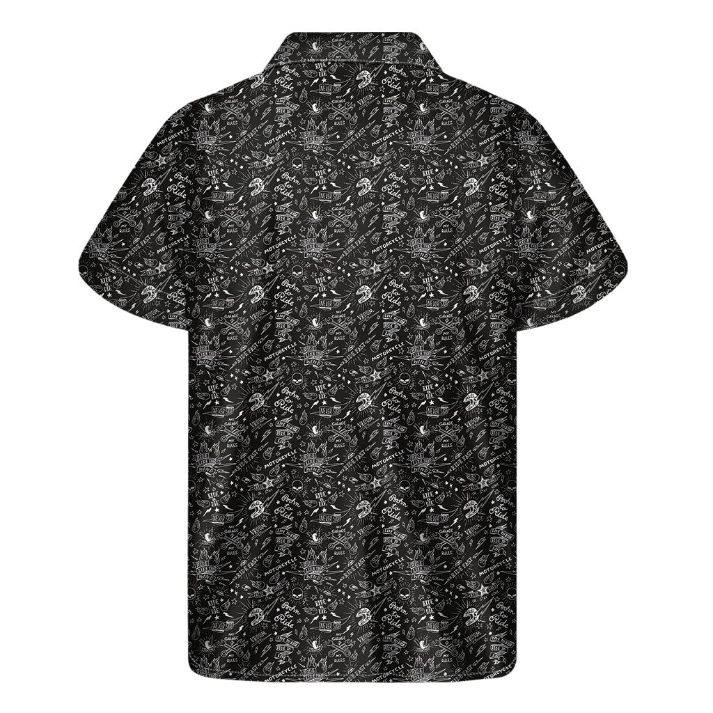 Motorcycle Words Pattern Print Mens Short Sleeve Shirt Hawaiian