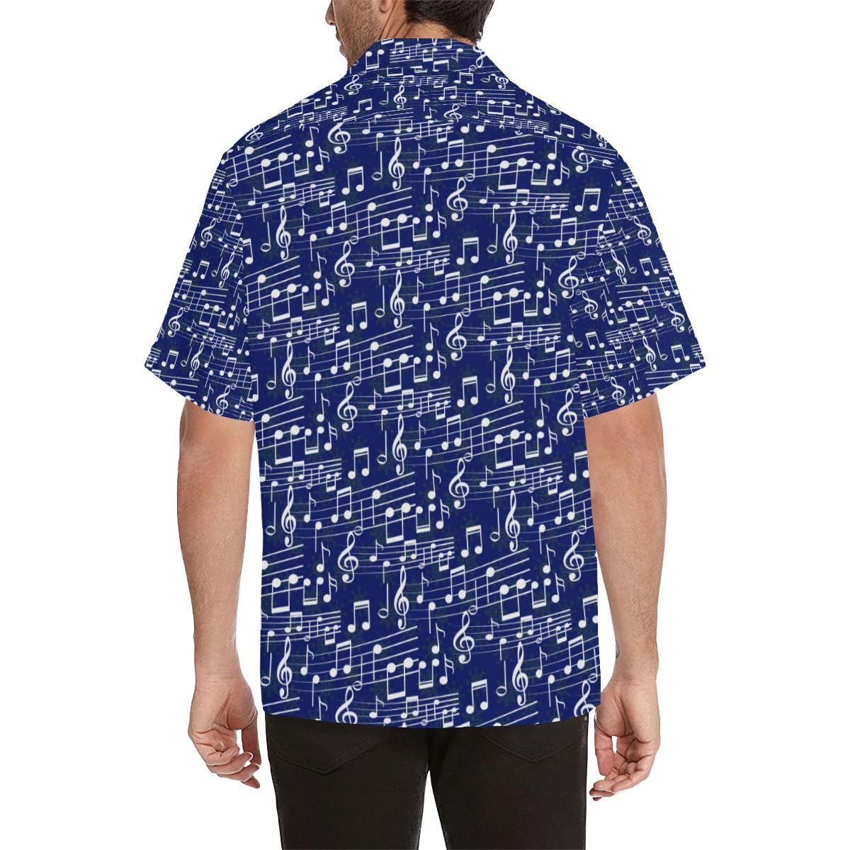 Music Note Blue Themed Print Hawaiian Shirt