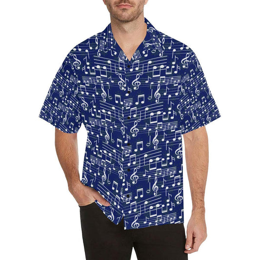 Music Note Blue Themed Print Hawaiian Shirt