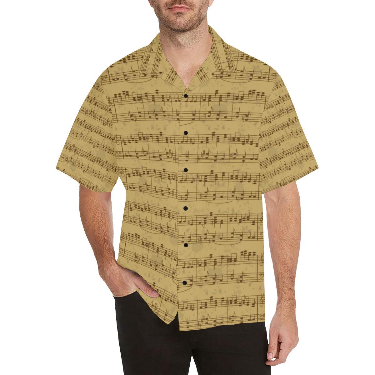 Music Note Vintage Themed Print Hawaiian Shirt