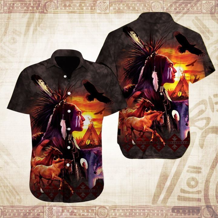 Native Animal American Hawaiian Graphic Print Short Sleeve 